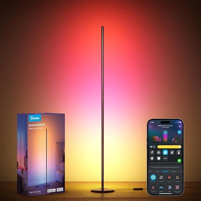 LED corner lamp glowing with 16 million colors in living room