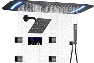 LED Rainfall Shower System dual shower heads matte black