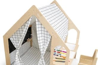 Montessori playhouse with desk and chair for toddlers
