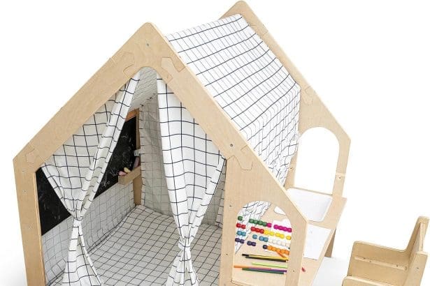 Montessori playhouse with desk and chair for toddlers