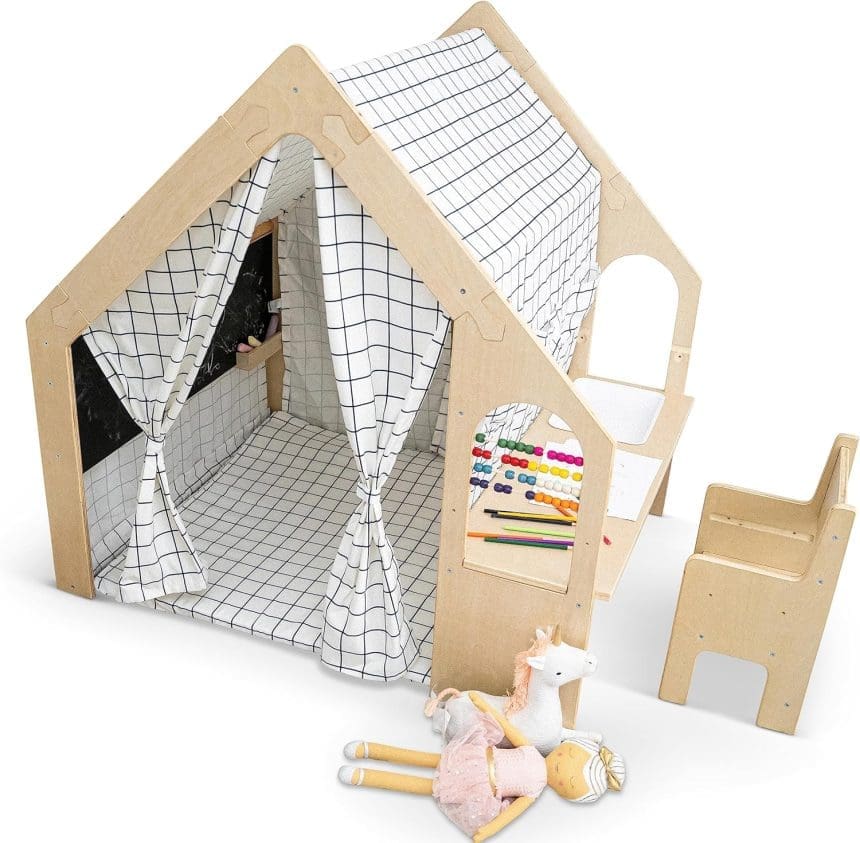 Montessori playhouse with desk and chair for toddlers