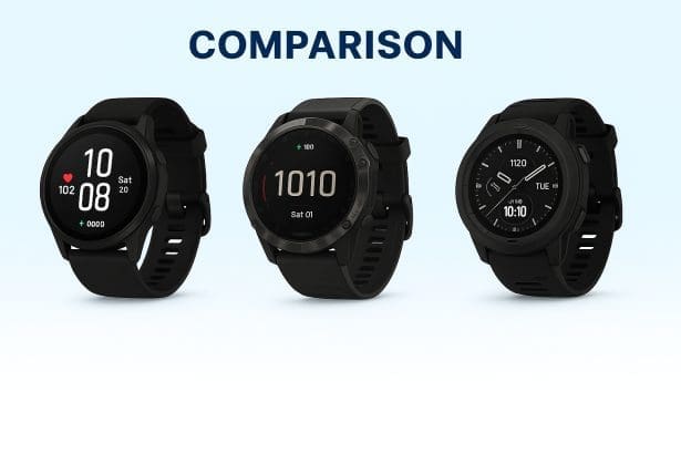Side-by-side Smartwatch Comparison 2025 featuring WalkerFit, Garmin f?nix E, and Instinct Crossover